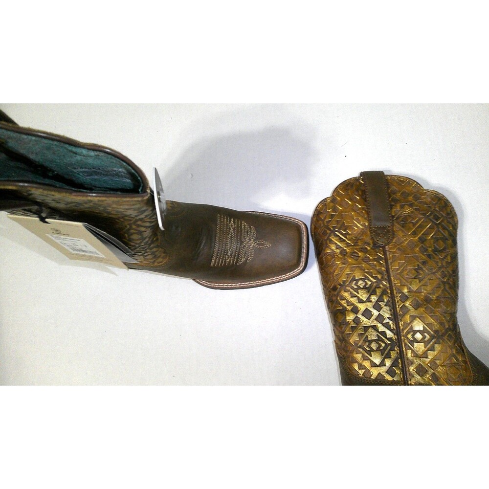 New NWT NIB Boots Womens 5.5 Ariat Round Up Western Metallic Copper Blanket Embo - Picture 6 of 9